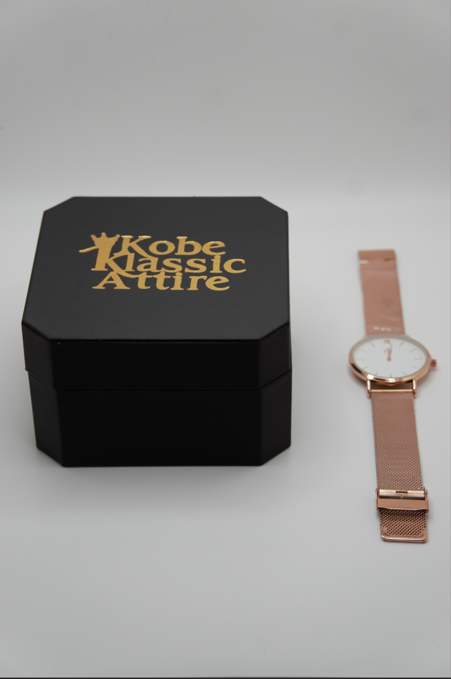 Rose Gold and White "KM" Watch