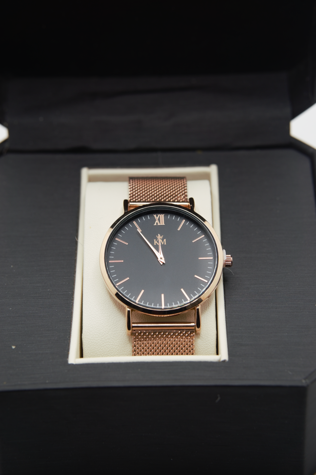 Rose Gold and Black "KM" Watch