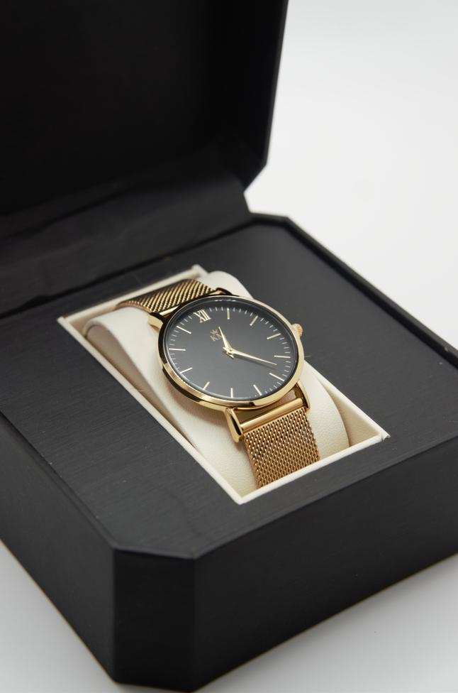 Gold and Black "KM" Watch
