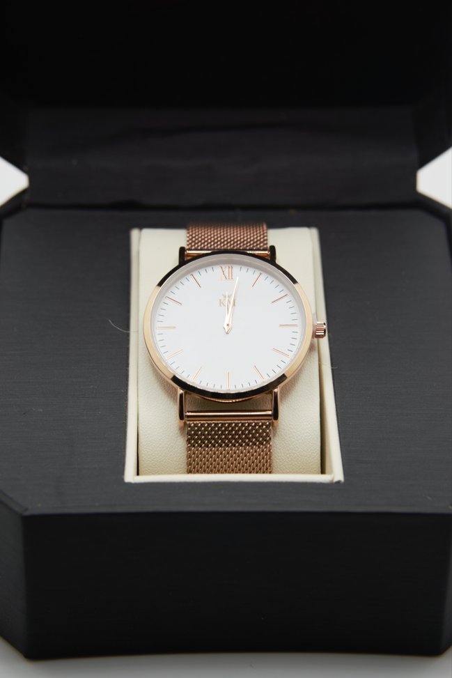 Rose Gold and White "KM" Watch