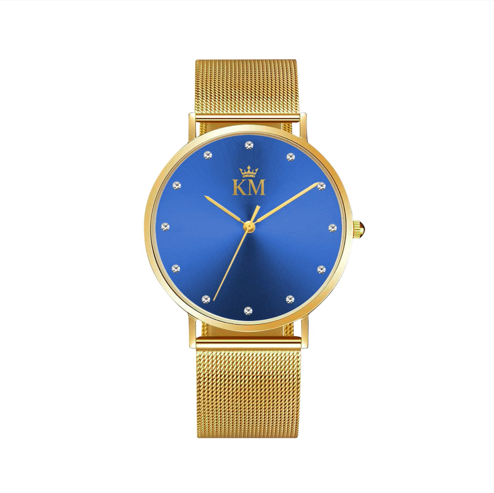 Gold and Blue "KM" With Diamonds